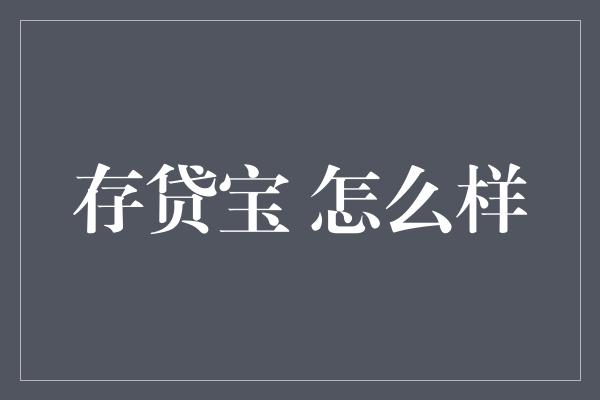 存贷宝 怎么样