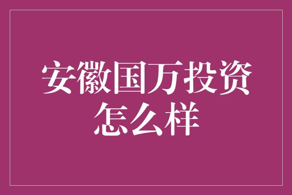 安徽国万投资怎么样