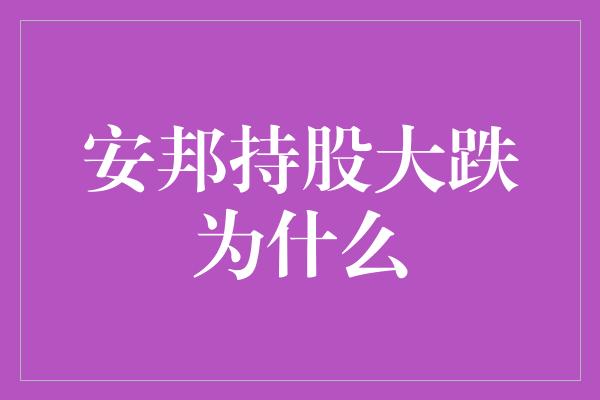 安邦持股大跌为什么