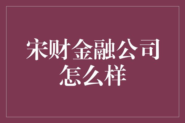 宋财金融公司怎么样