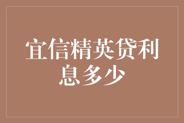 宜信精英贷利息多少