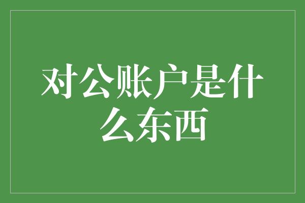 对公账户是什么东西