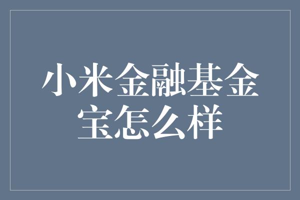 小米金融基金宝怎么样