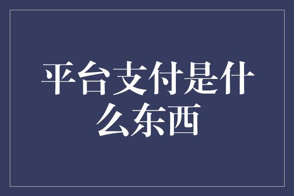 平台支付是什么东西