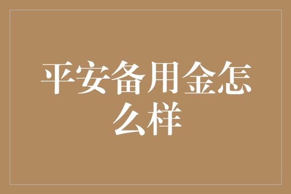 平安备用金怎么样