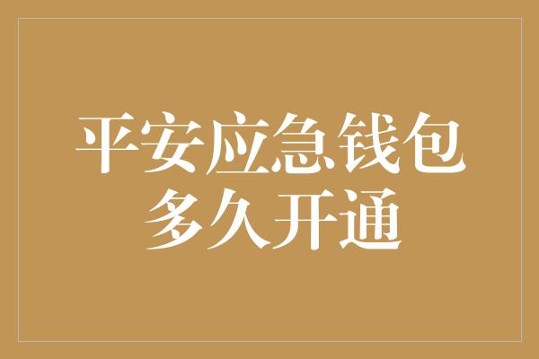 平安应急钱包多久开通