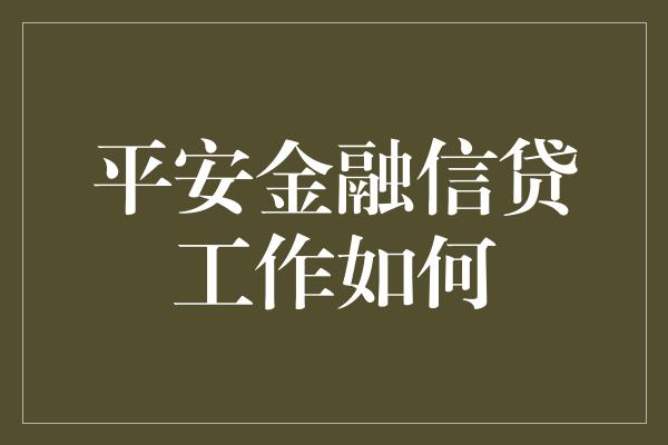 平安金融信贷工作如何