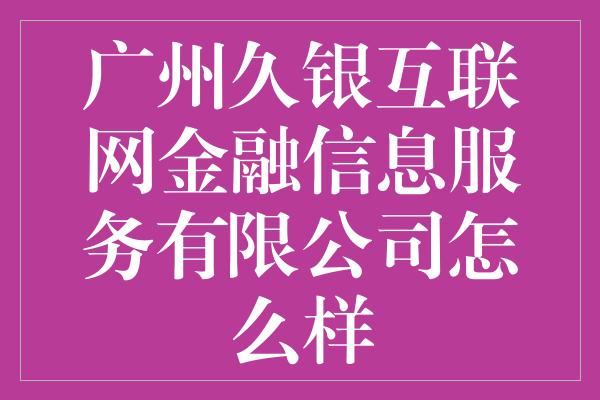 广州久银互联网金融信息服务有限公司怎么样