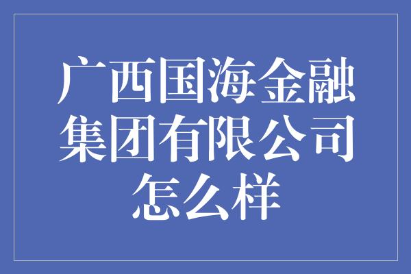 广西国海金融集团有限公司怎么样