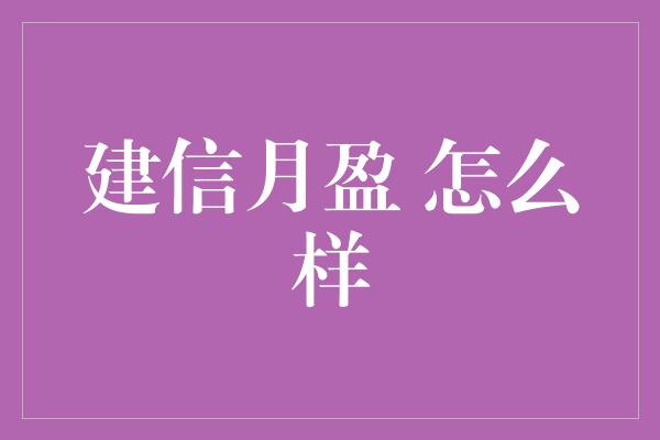 建信月盈 怎么样