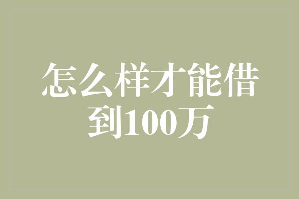 怎么样才能借到100万