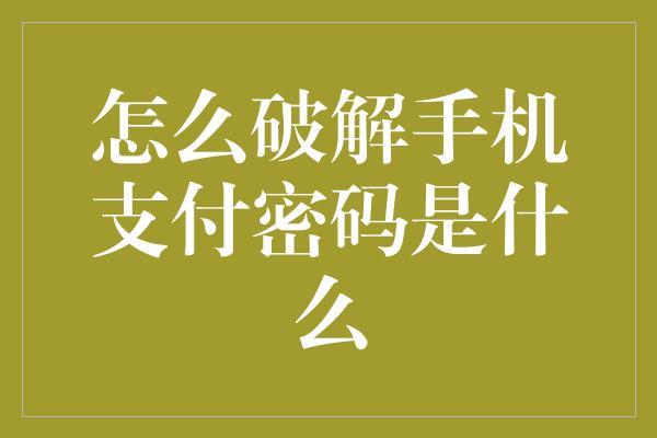 怎么破解手机支付密码是什么