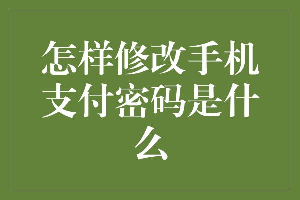 怎样修改手机支付密码是什么