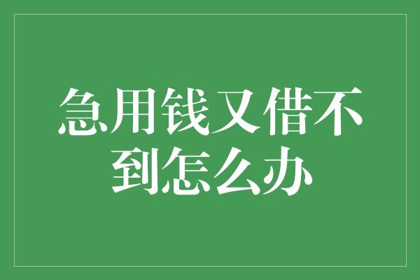 急用钱又借不到怎么办