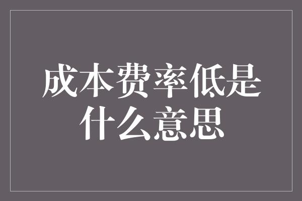 成本费率低是什么意思