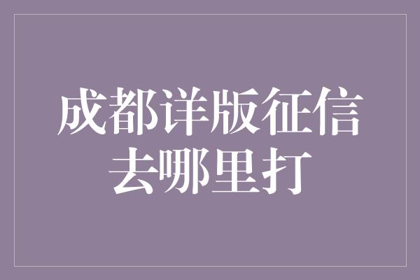 成都详版征信去哪里打