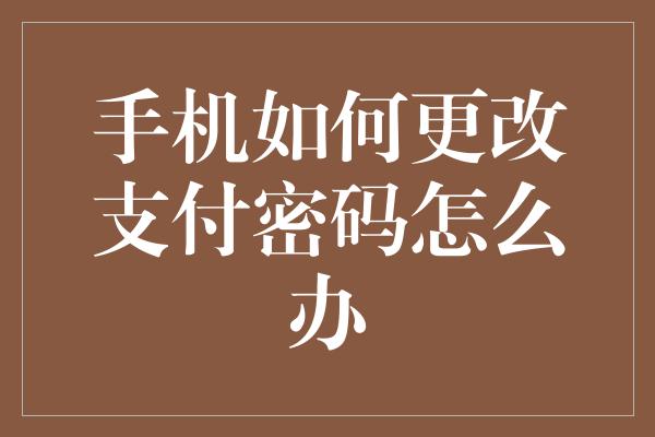 手机如何更改支付密码怎么办