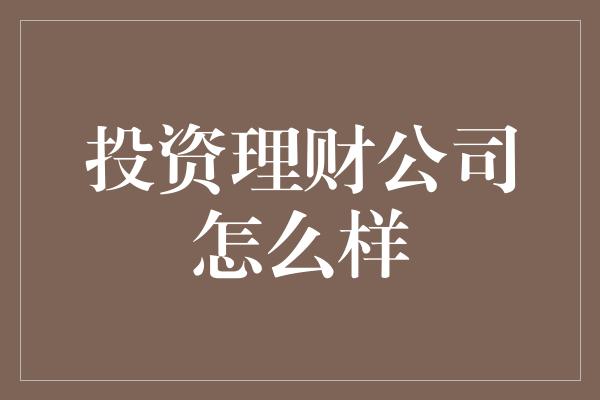 投资理财公司怎么样