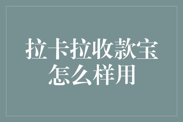 拉卡拉收款宝怎么样用