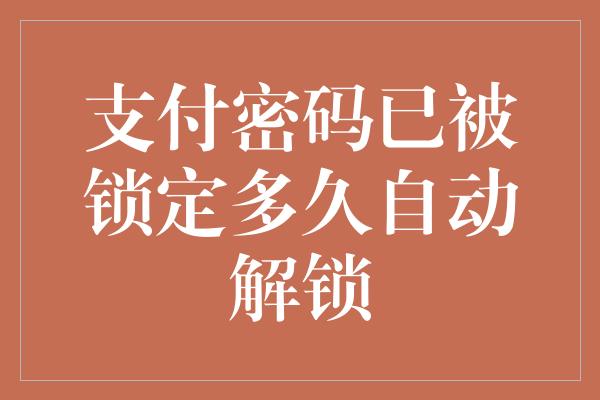 支付密码已被锁定多久自动解锁