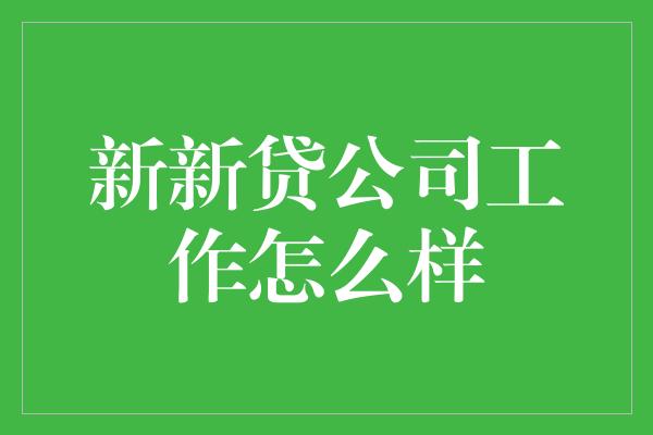 新新贷公司工作怎么样