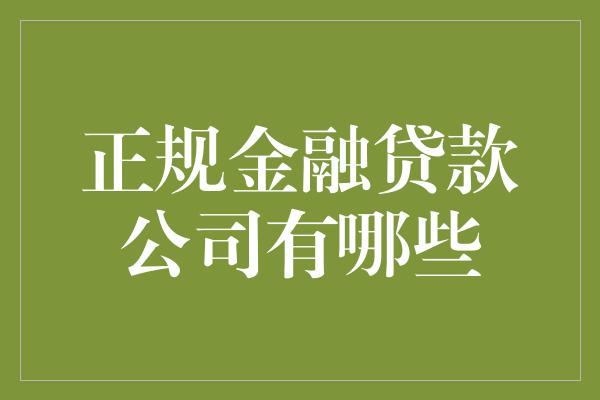 正规金融贷款公司有哪些