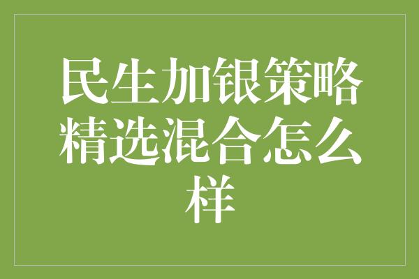 民生加银策略精选混合怎么样