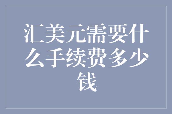 汇美元需要什么手续费多少钱