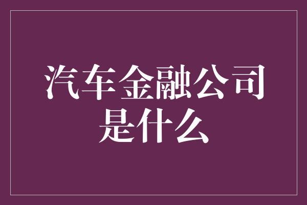 汽车金融公司是什么