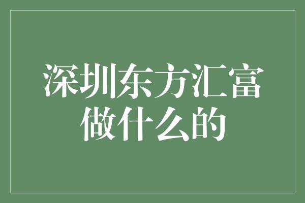 深圳东方汇富做什么的