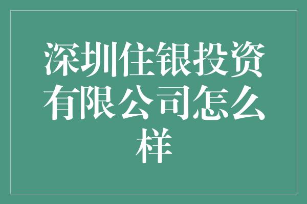 深圳住银投资有限公司怎么样