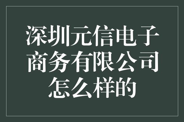 深圳元信电子商务有限公司怎么样的