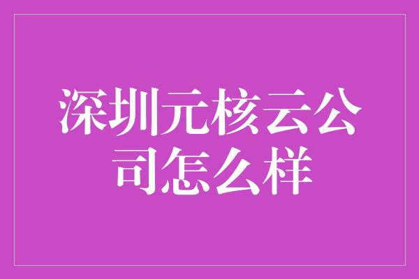 深圳元核云公司怎么样