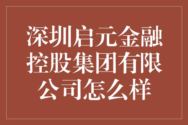 深圳启元金融控股集团有限公司怎么样