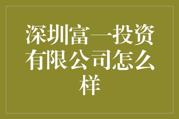 深圳富一投资有限公司怎么样