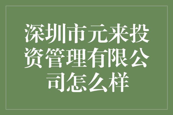 深圳市元来投资管理有限公司怎么样