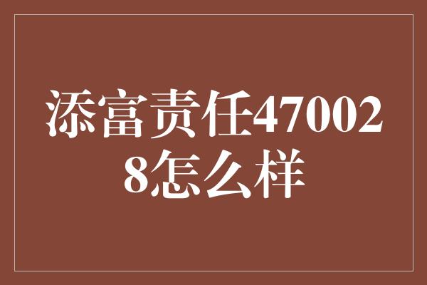 添富责任470028怎么样