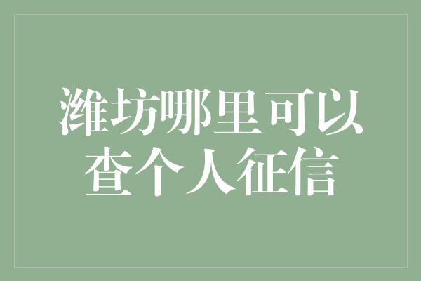 潍坊哪里可以查个人征信