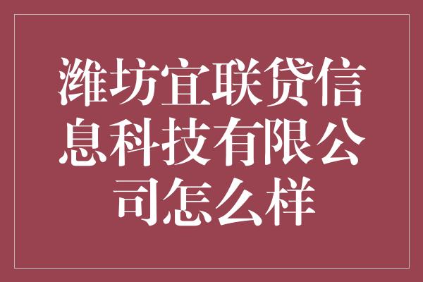 潍坊宜联贷信息科技有限公司怎么样