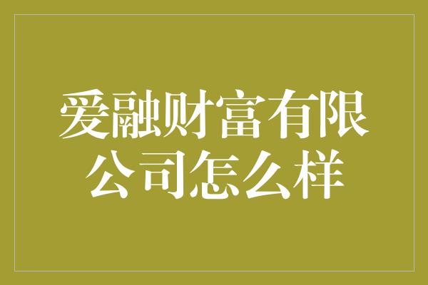 爱融财富有限公司怎么样