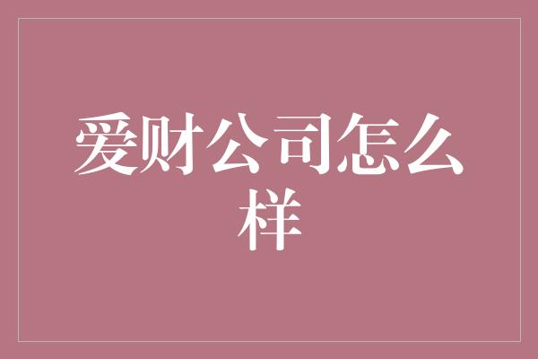 爱财公司怎么样