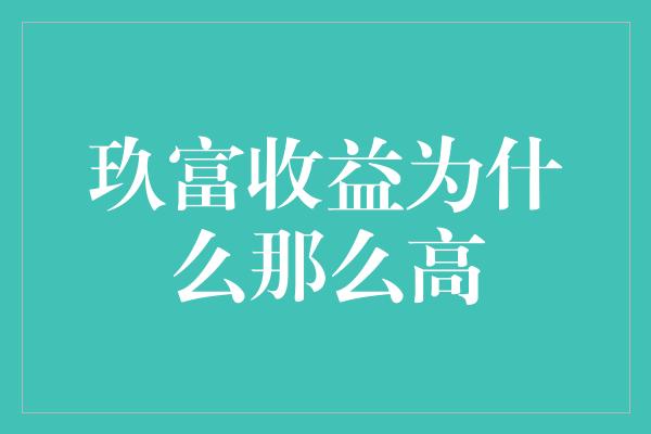 玖富收益为什么那么高