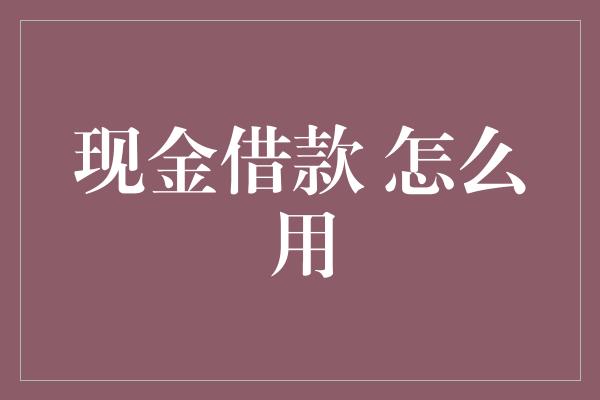 现金借款 怎么用