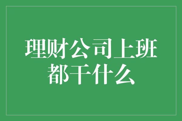 理财公司上班都干什么