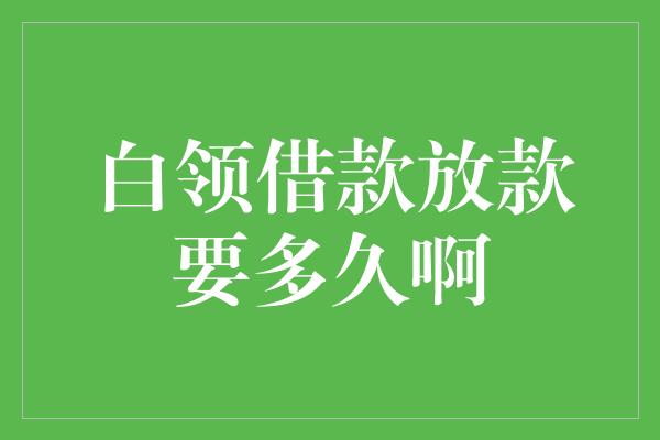 白领借款放款要多久啊