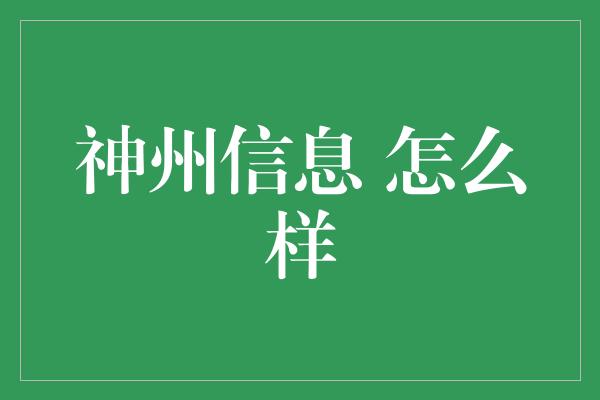 神州信息 怎么样