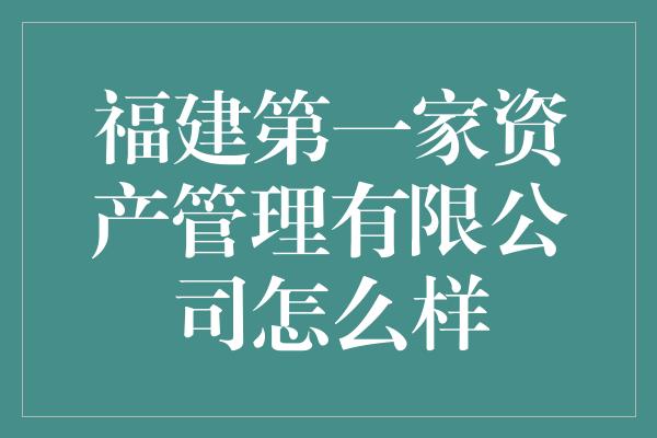 福建第一家资产管理有限公司怎么样