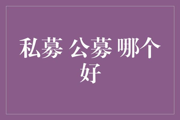 私募 公募 哪个好