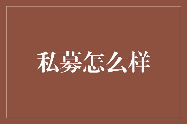 私募怎么样