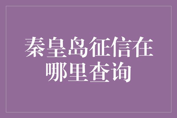 秦皇岛征信在哪里查询